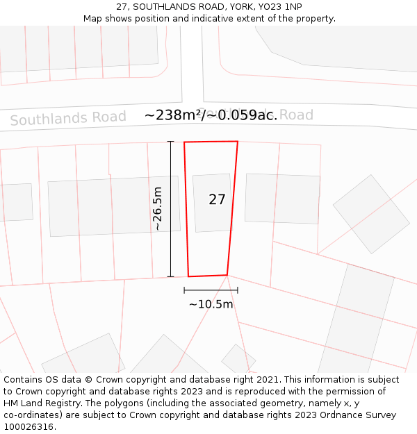 27, SOUTHLANDS ROAD, YORK, YO23 1NP: Plot and title map