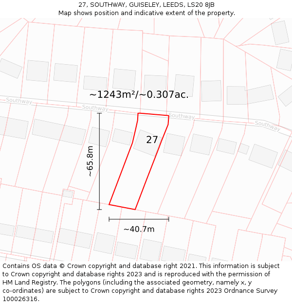 27, SOUTHWAY, GUISELEY, LEEDS, LS20 8JB: Plot and title map