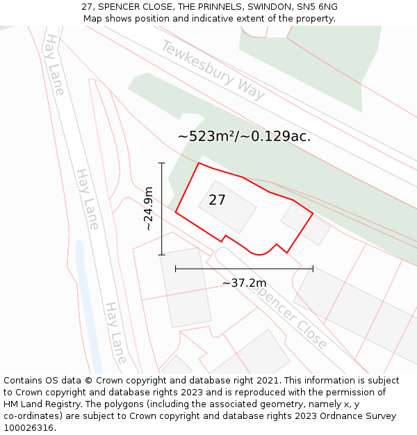 27, SPENCER CLOSE, THE PRINNELS, SWINDON, SN5 6NG: Plot and title map