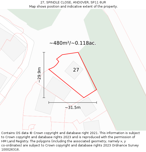 27, SPINDLE CLOSE, ANDOVER, SP11 6UR: Plot and title map