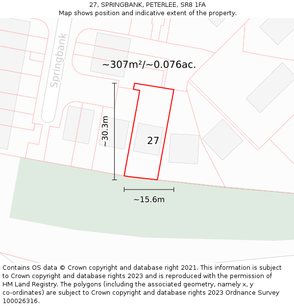 27, SPRINGBANK, PETERLEE, SR8 1FA: Plot and title map