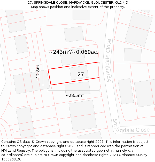 27, SPRINGDALE CLOSE, HARDWICKE, GLOUCESTER, GL2 4JD: Plot and title map