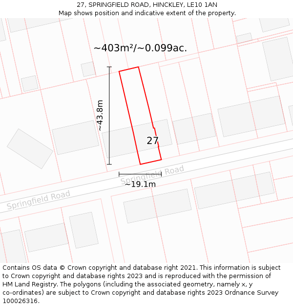 27, SPRINGFIELD ROAD, HINCKLEY, LE10 1AN: Plot and title map