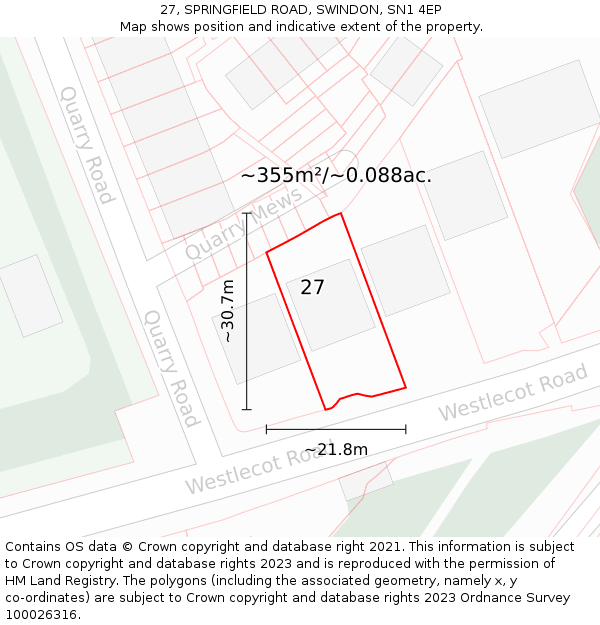 27, SPRINGFIELD ROAD, SWINDON, SN1 4EP: Plot and title map