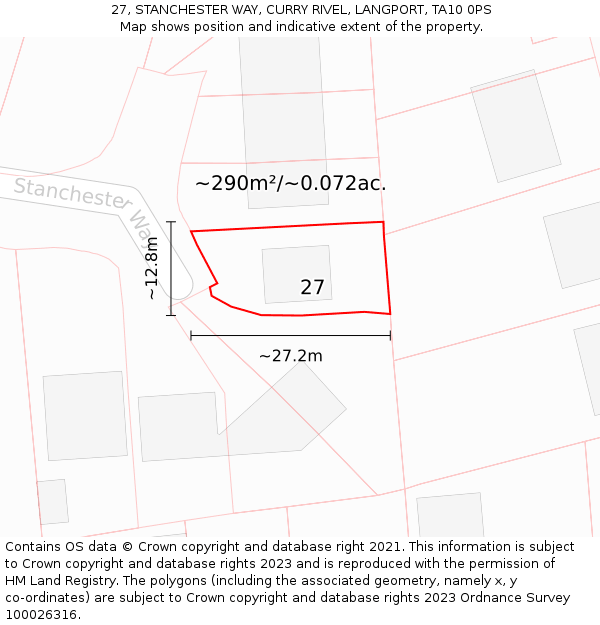 27, STANCHESTER WAY, CURRY RIVEL, LANGPORT, TA10 0PS: Plot and title map