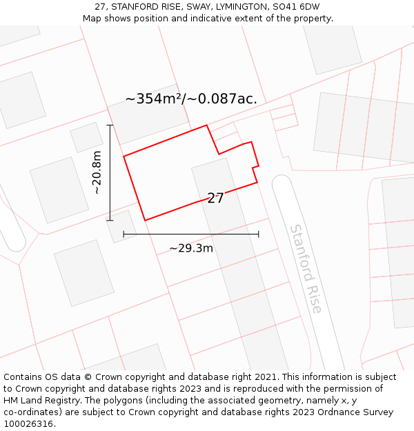 27, STANFORD RISE, SWAY, LYMINGTON, SO41 6DW: Plot and title map