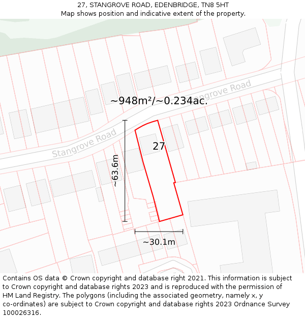 27, STANGROVE ROAD, EDENBRIDGE, TN8 5HT: Plot and title map
