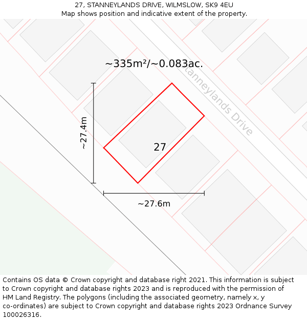 27, STANNEYLANDS DRIVE, WILMSLOW, SK9 4EU: Plot and title map