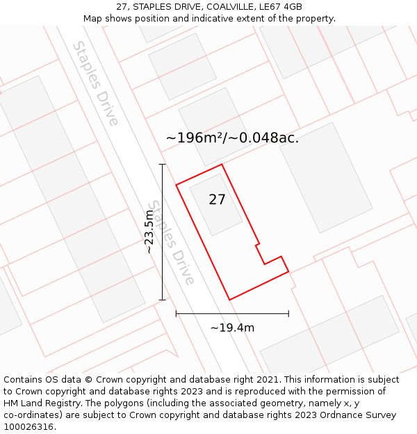 27, STAPLES DRIVE, COALVILLE, LE67 4GB: Plot and title map