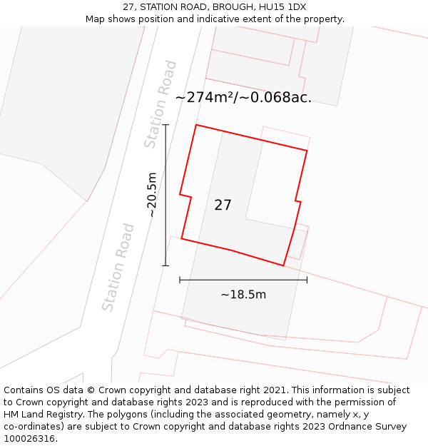 27, STATION ROAD, BROUGH, HU15 1DX: Plot and title map