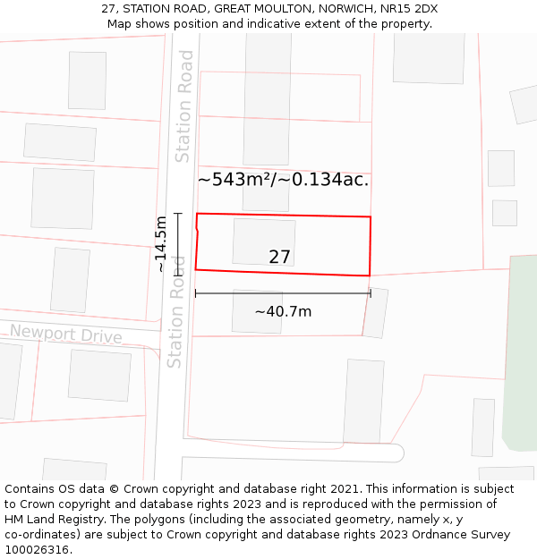 27, STATION ROAD, GREAT MOULTON, NORWICH, NR15 2DX: Plot and title map