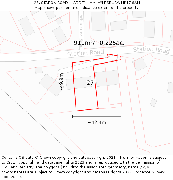 27, STATION ROAD, HADDENHAM, AYLESBURY, HP17 8AN: Plot and title map