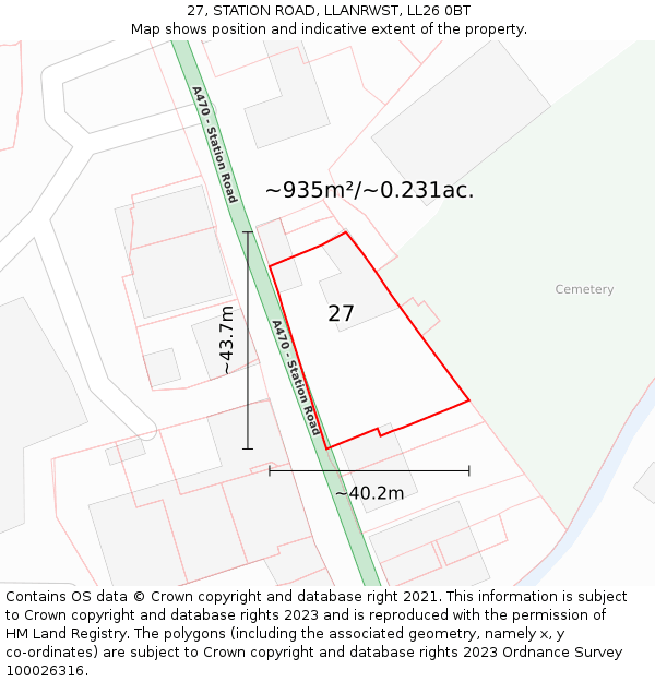 27, STATION ROAD, LLANRWST, LL26 0BT: Plot and title map