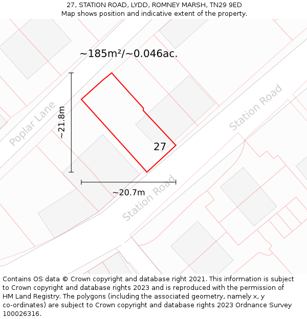 27, STATION ROAD, LYDD, ROMNEY MARSH, TN29 9ED: Plot and title map