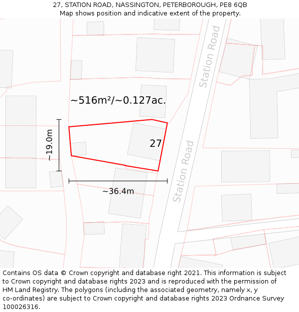 27, STATION ROAD, NASSINGTON, PETERBOROUGH, PE8 6QB: Plot and title map