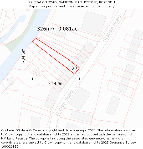 27, STATION ROAD, OVERTON, BASINGSTOKE, RG25 3DU: Plot and title map