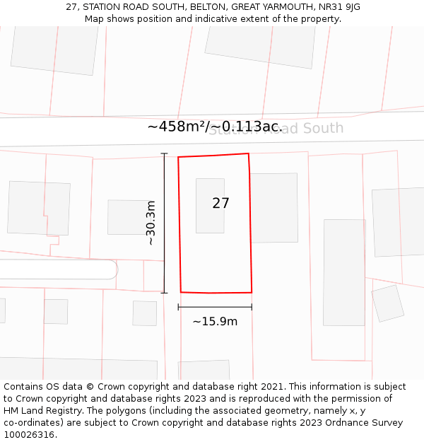 27, STATION ROAD SOUTH, BELTON, GREAT YARMOUTH, NR31 9JG: Plot and title map