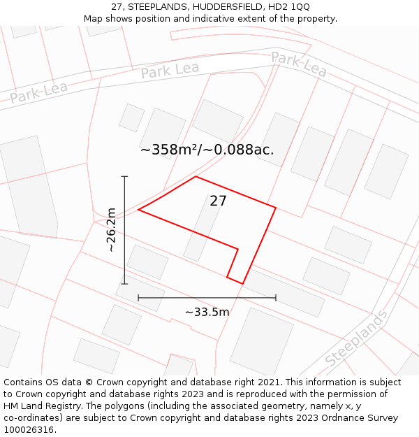 27, STEEPLANDS, HUDDERSFIELD, HD2 1QQ: Plot and title map