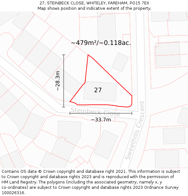 27, STEINBECK CLOSE, WHITELEY, FAREHAM, PO15 7EX: Plot and title map