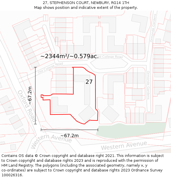 27, STEPHENSON COURT, NEWBURY, RG14 1TH: Plot and title map