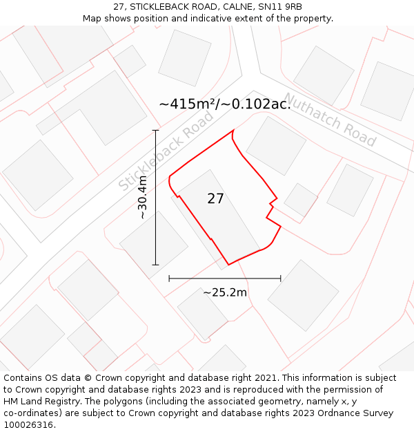 27, STICKLEBACK ROAD, CALNE, SN11 9RB: Plot and title map