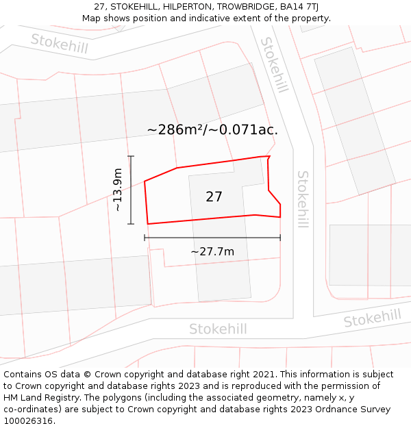 27, STOKEHILL, HILPERTON, TROWBRIDGE, BA14 7TJ: Plot and title map