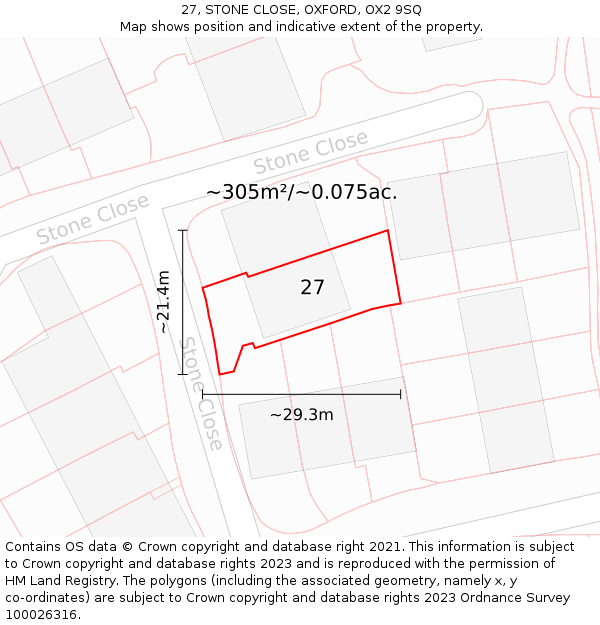 27, STONE CLOSE, OXFORD, OX2 9SQ: Plot and title map