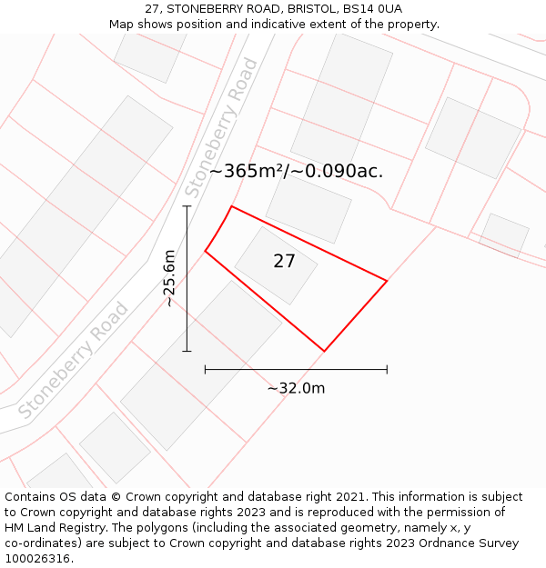 27, STONEBERRY ROAD, BRISTOL, BS14 0UA: Plot and title map