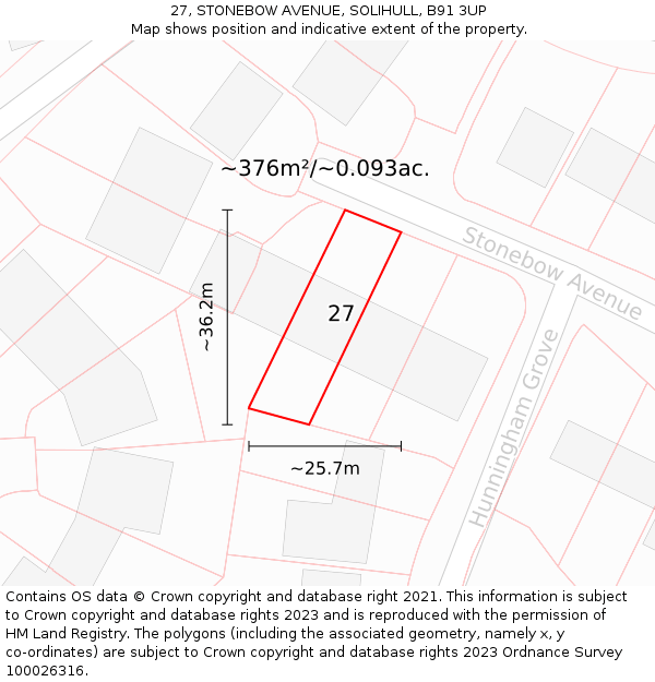 27, STONEBOW AVENUE, SOLIHULL, B91 3UP: Plot and title map