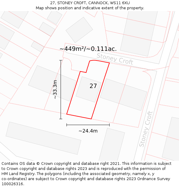 27, STONEY CROFT, CANNOCK, WS11 6XU: Plot and title map