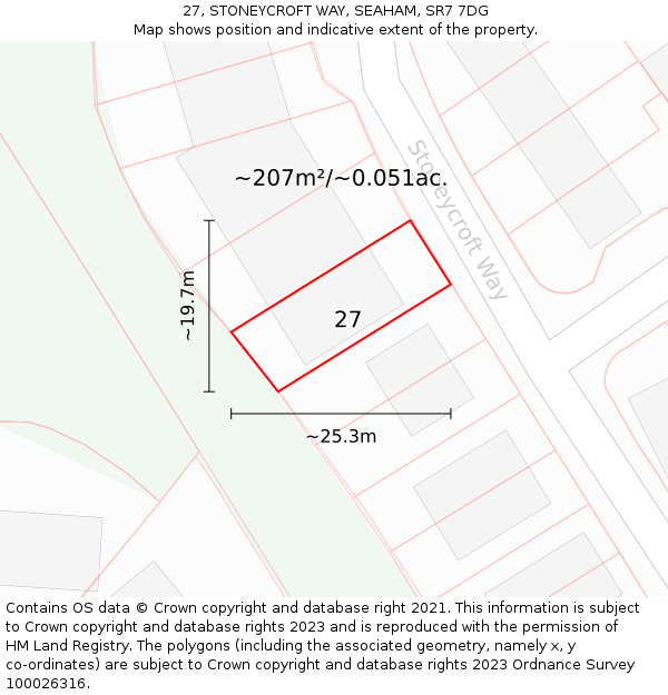 27, STONEYCROFT WAY, SEAHAM, SR7 7DG: Plot and title map