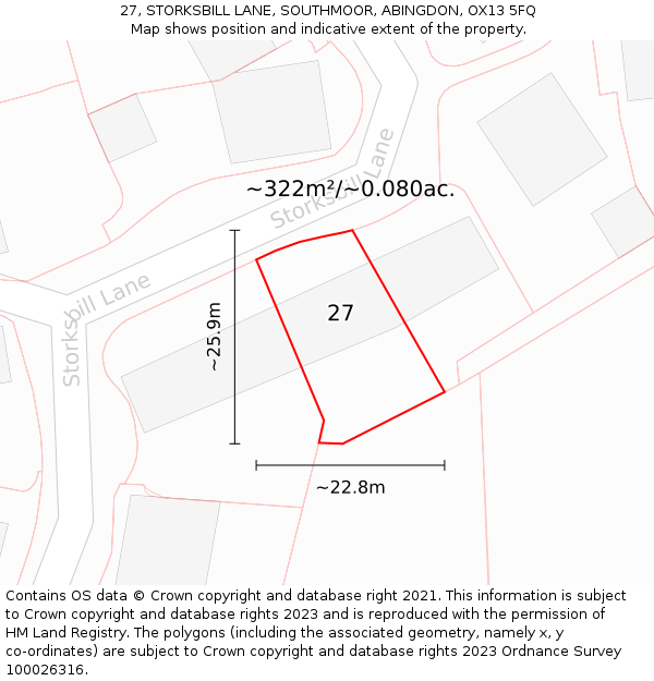 27, STORKSBILL LANE, SOUTHMOOR, ABINGDON, OX13 5FQ: Plot and title map