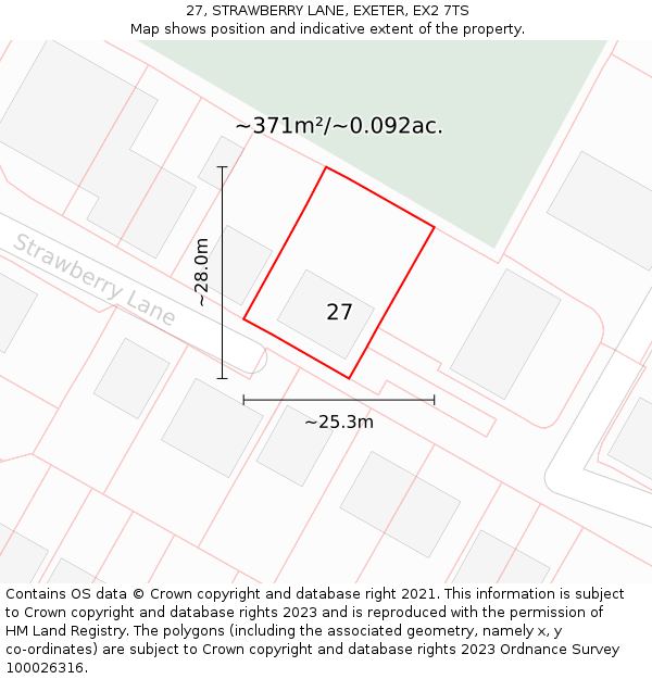 27, STRAWBERRY LANE, EXETER, EX2 7TS: Plot and title map