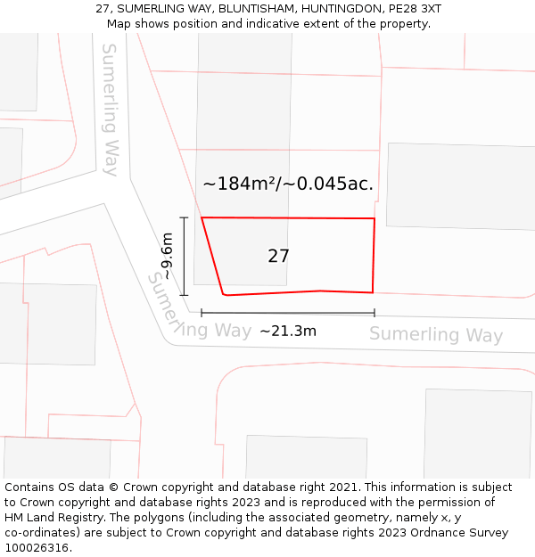 27, SUMERLING WAY, BLUNTISHAM, HUNTINGDON, PE28 3XT: Plot and title map