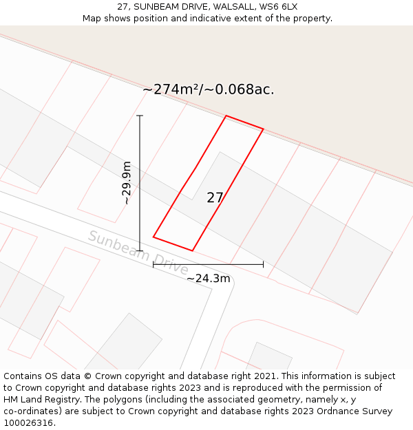 27, SUNBEAM DRIVE, WALSALL, WS6 6LX: Plot and title map