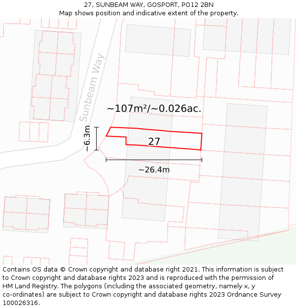 27, SUNBEAM WAY, GOSPORT, PO12 2BN: Plot and title map