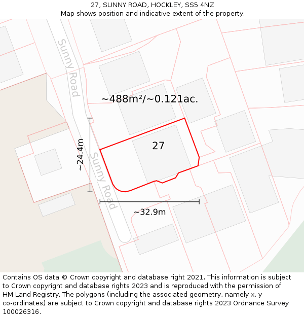 27, SUNNY ROAD, HOCKLEY, SS5 4NZ: Plot and title map