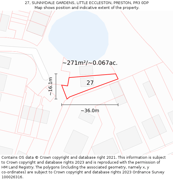 27, SUNNYDALE GARDENS, LITTLE ECCLESTON, PRESTON, PR3 0DP: Plot and title map