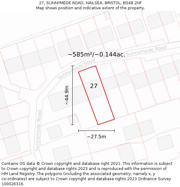 27, SUNNYMEDE ROAD, NAILSEA, BRISTOL, BS48 2NF: Plot and title map