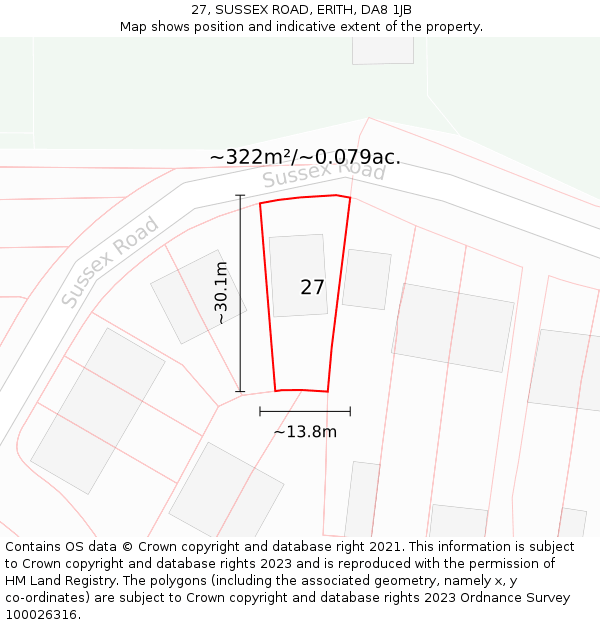 27, SUSSEX ROAD, ERITH, DA8 1JB: Plot and title map