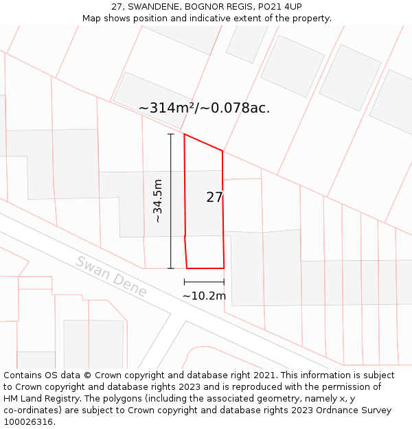 27, SWANDENE, BOGNOR REGIS, PO21 4UP: Plot and title map