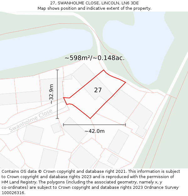 27, SWANHOLME CLOSE, LINCOLN, LN6 3DE: Plot and title map