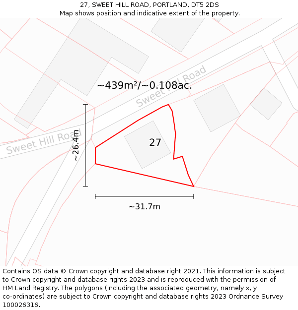 27, SWEET HILL ROAD, PORTLAND, DT5 2DS: Plot and title map