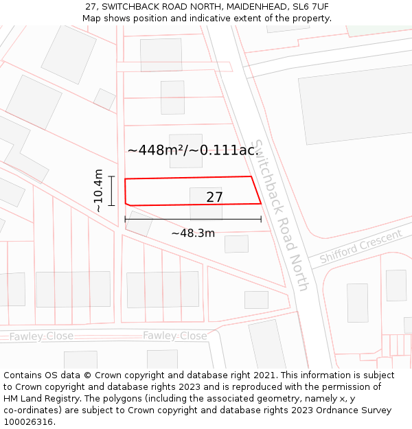 27, SWITCHBACK ROAD NORTH, MAIDENHEAD, SL6 7UF: Plot and title map