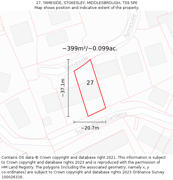 27, TAMESIDE, STOKESLEY, MIDDLESBROUGH, TS9 5PE: Plot and title map