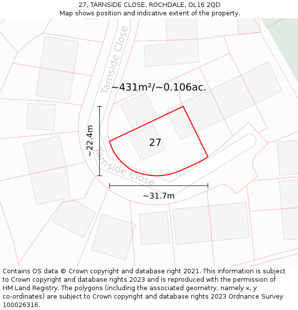 27, TARNSIDE CLOSE, ROCHDALE, OL16 2QD: Plot and title map