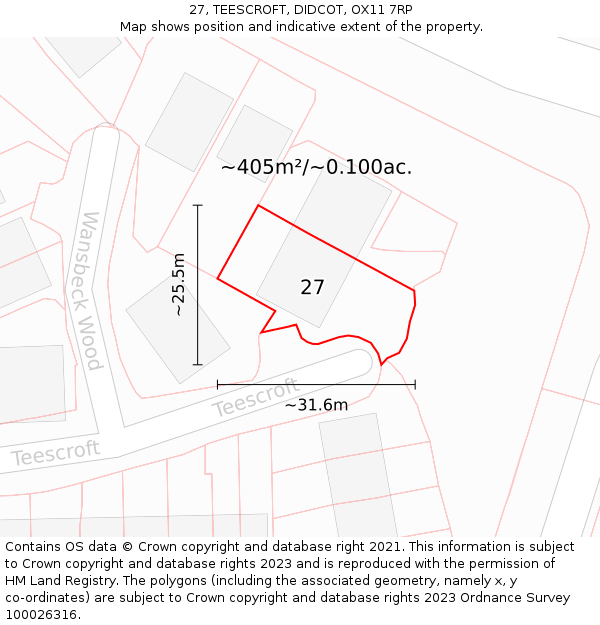 27, TEESCROFT, DIDCOT, OX11 7RP: Plot and title map