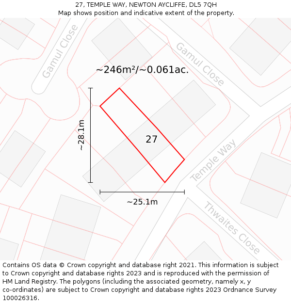 27, TEMPLE WAY, NEWTON AYCLIFFE, DL5 7QH: Plot and title map