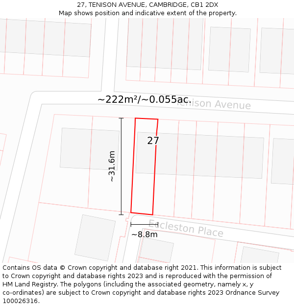 27, TENISON AVENUE, CAMBRIDGE, CB1 2DX: Plot and title map