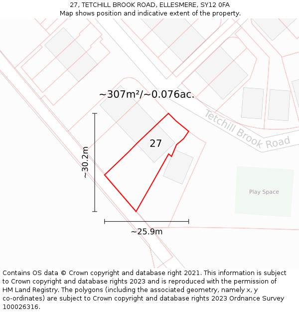 27, TETCHILL BROOK ROAD, ELLESMERE, SY12 0FA: Plot and title map